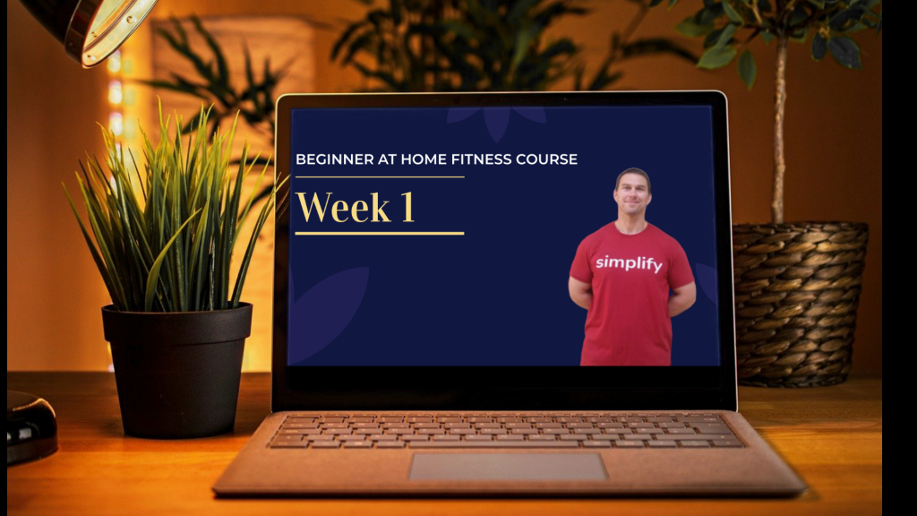 laptop viewing week 1 of beginner at home fitness course